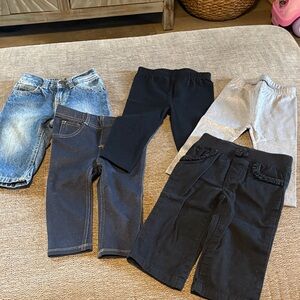 Stylish Kids' Jeans and Leggings Set - Black, Gray, Silver and Blue Denim 12 mon